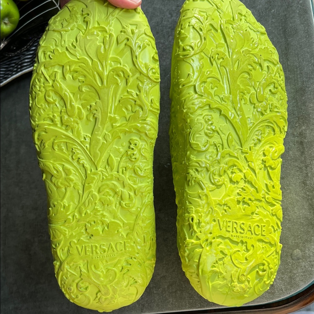 Versace Bright Yellow Medusa Embossed Slides - Picture 2 of 4